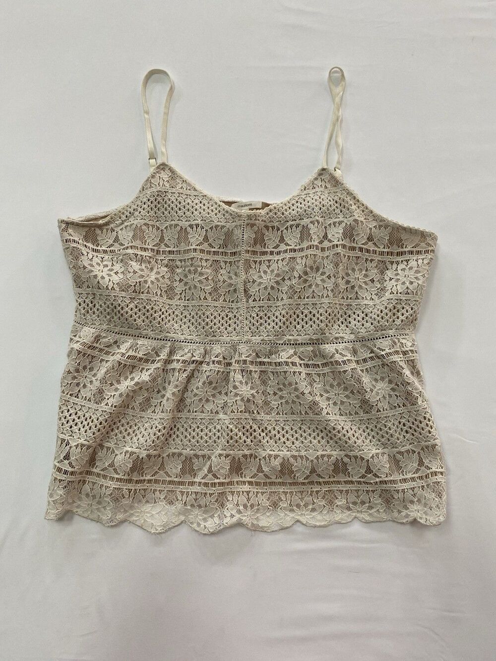Maurices Boho Lace Peplum Cami Tank Top Cream Tan XL Cottagecore Coquette